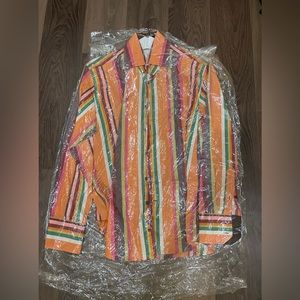 DRYCLEANED MENS LARGE CURTIS LONG SLEEVE ORANGE MULTICOLOR SHIRT